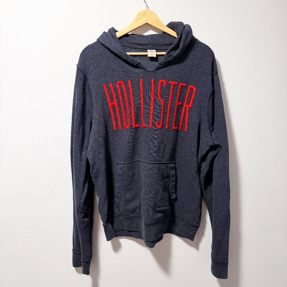 Hollister Hoodie Mens XL Charcoal Grey Red Embroidered Spell Out Vintage 2012